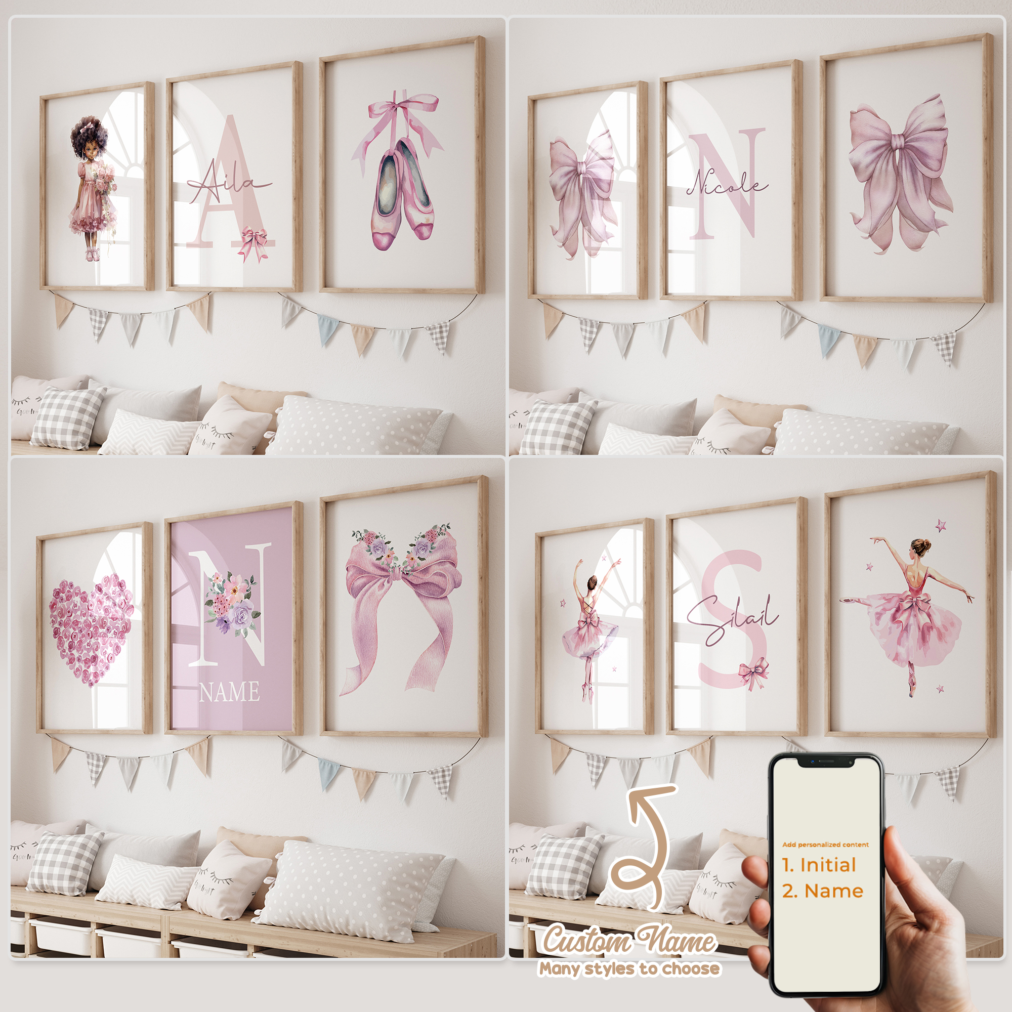 Interior Design Living Room - 3pcs Personalized Custom Name Cartoon Child