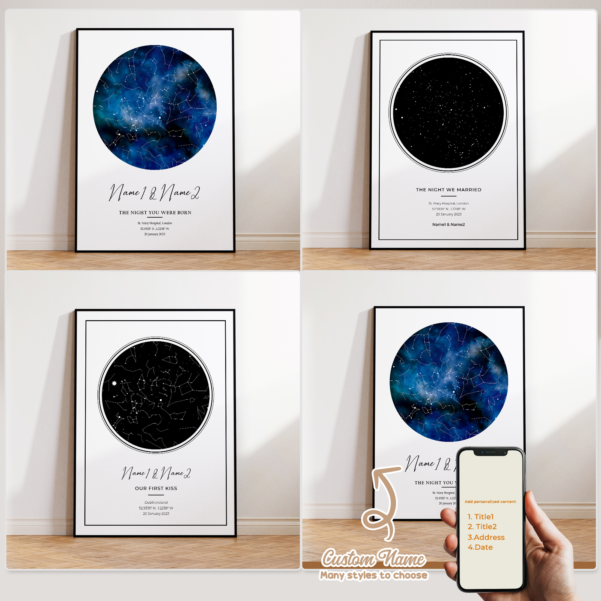 Interior Design Living Room - Modern Custom Personalized Night Sky Star