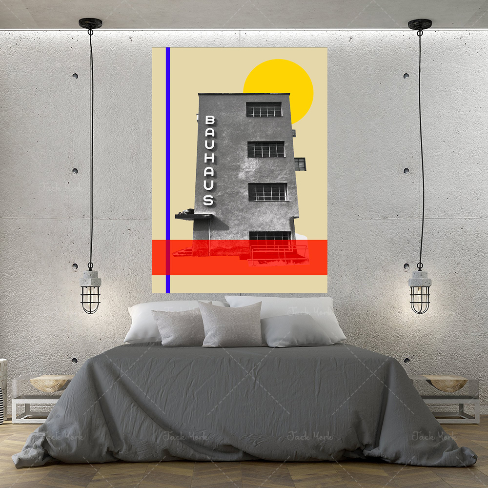 Interior Design York - bauhaus travel poster, mid century art