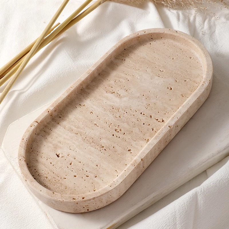 Travertine Tray Oval - Small Natural Marble Tray, Carving Oval