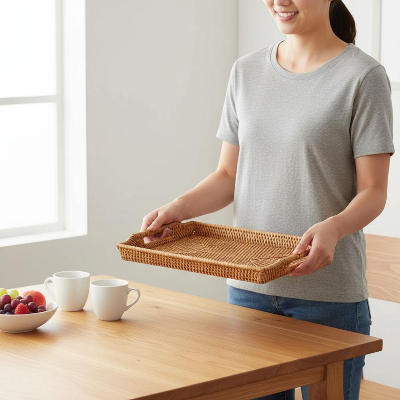 Rattan Tray Handle - Woven Rattan Tray with Handles Rustic
