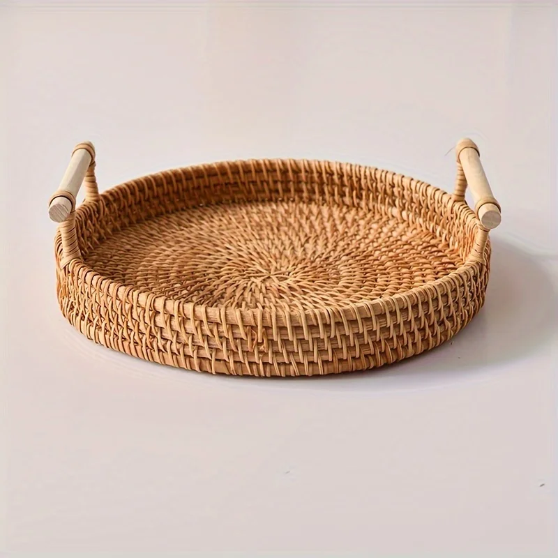 Basket, Handmade Wicker Servin - Rattan Tray Handle 评论和价格