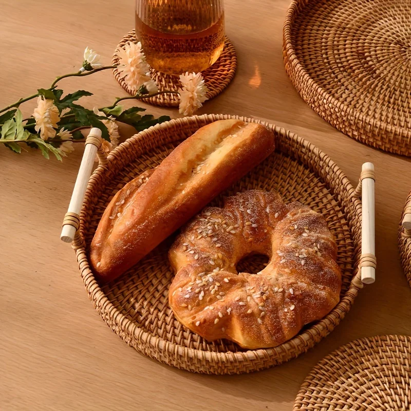 Basket, Handmade Wicker Servin - Rattan Tray Handle 评论和价格