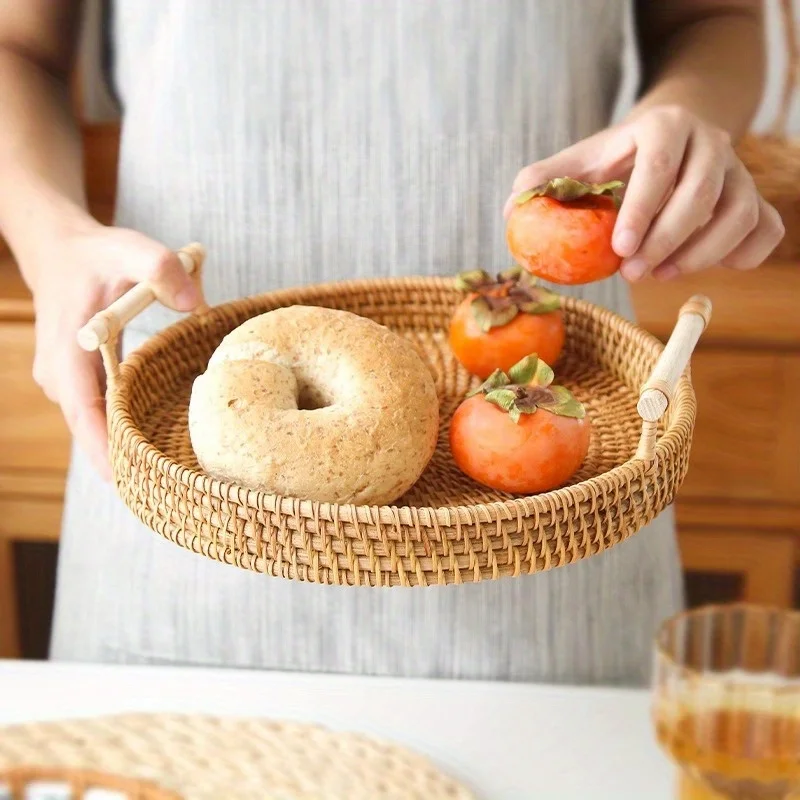 Basket, Handmade Wicker Servin - Rattan Tray Handle 评论和价格