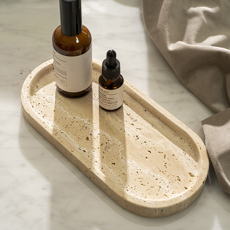 Travertine Stone Tray for Bath - Travertine Tray Oval 评论和价格