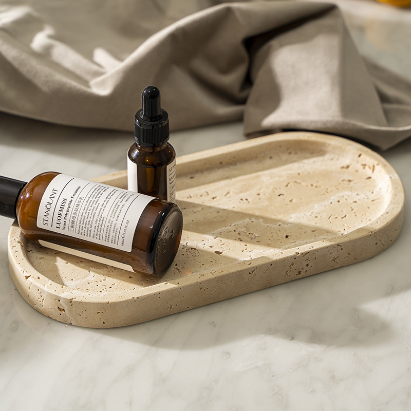Travertine Stone Tray for Bath - Travertine Tray Oval 评论和价格