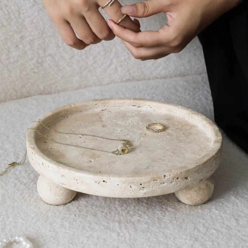 Retro Natural Marble Tray Deco - Travertine Tray Oval 评论和价格