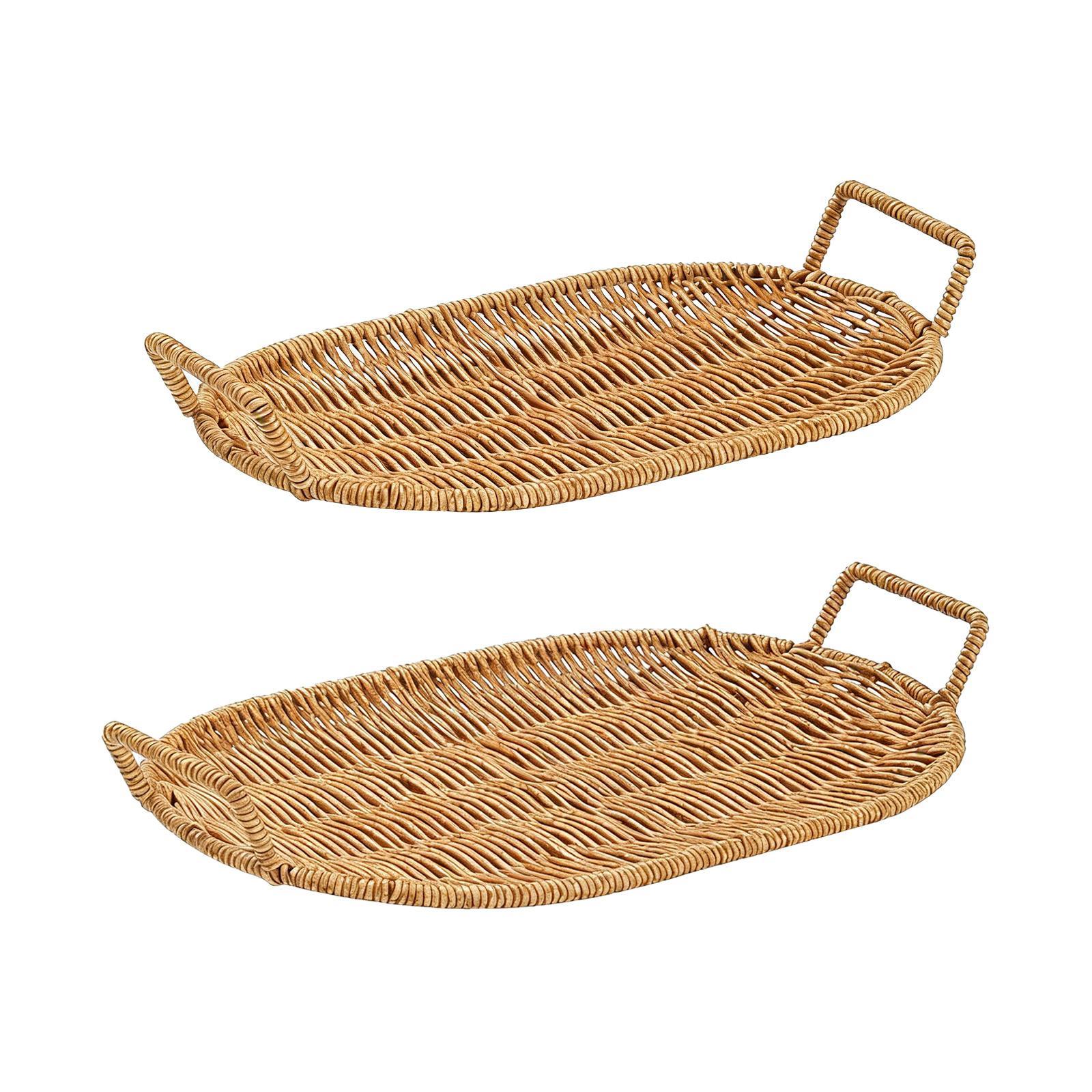 Woven Fruit Bowl Oval Bread Ba - Rattan Tray Handle 评论和价格