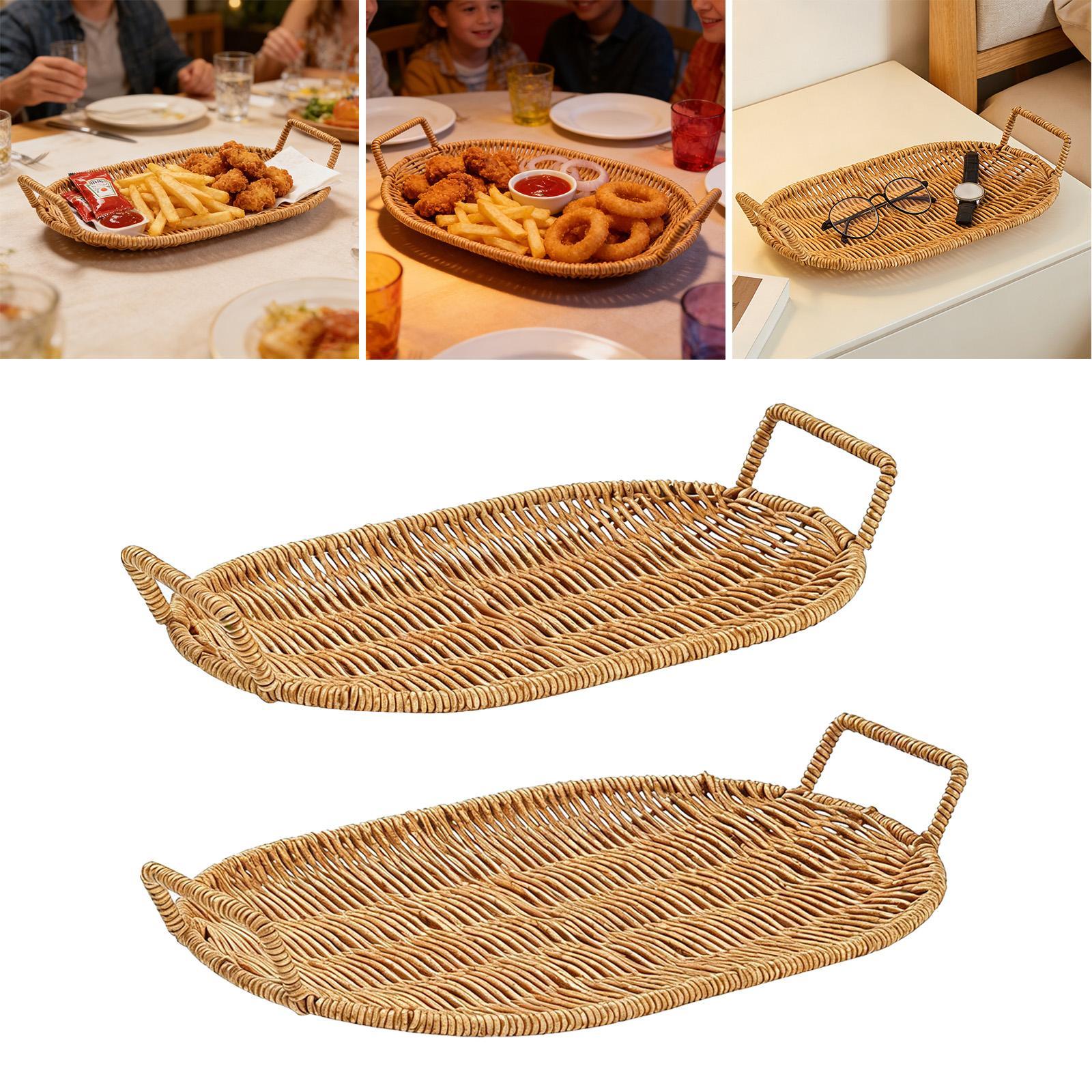 Woven Fruit Bowl Oval Bread Ba - Rattan Tray Handle 评论和价格