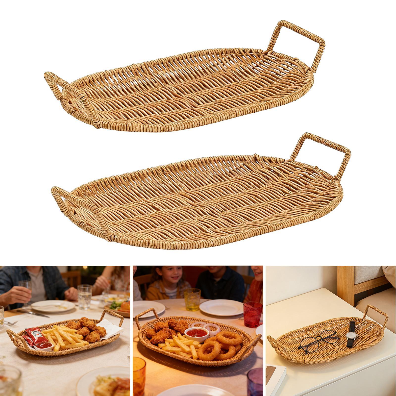 Woven Fruit Bowl Oval Bread Ba - Rattan Tray Handle 评论和价格