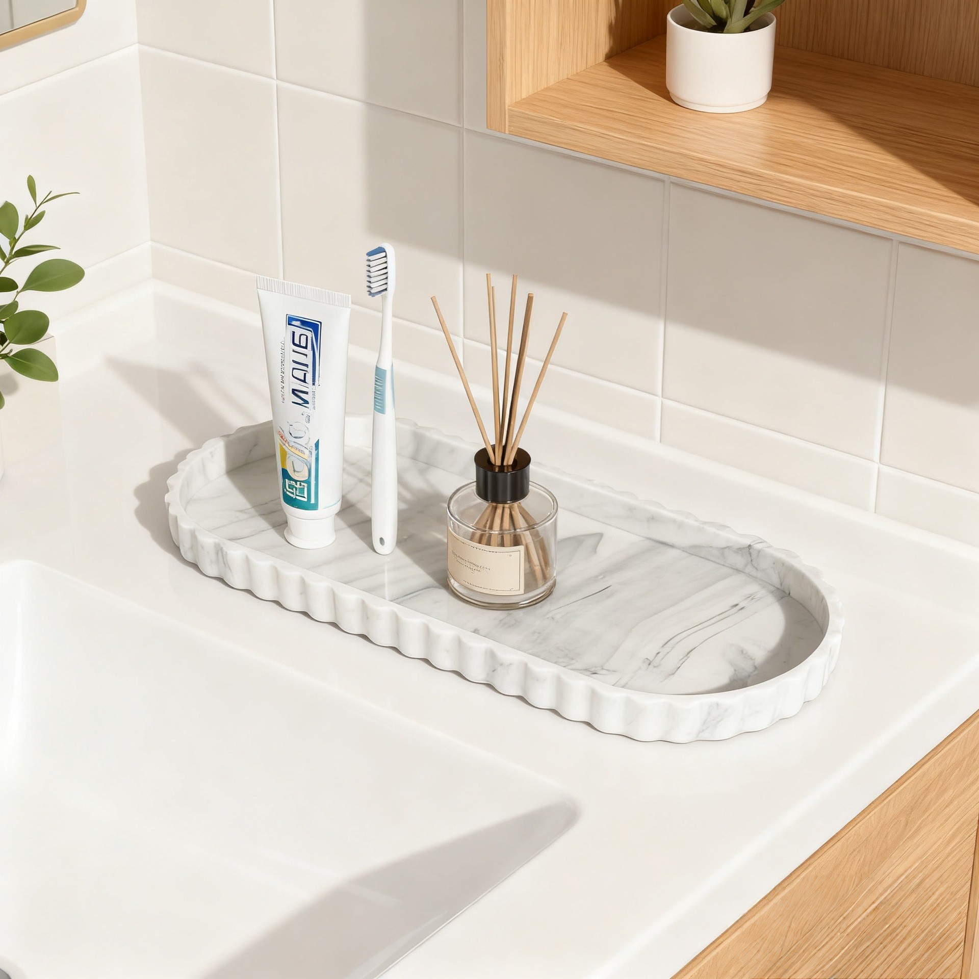 Luxury Scalloped Edge Decorati - Travertine Tray Oval 评论和价格