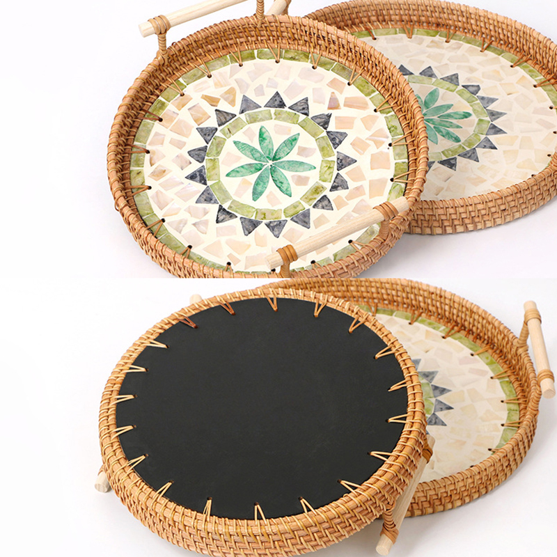 Vintage Handmade Rattan Woven  - Rattan Tray Handle 评论和价格