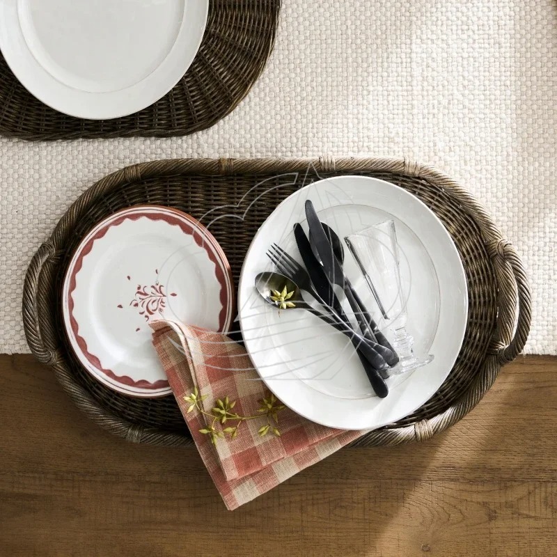 Handmade Woven Rattan Decor Tr - Rattan Tray Handle 评论和价格