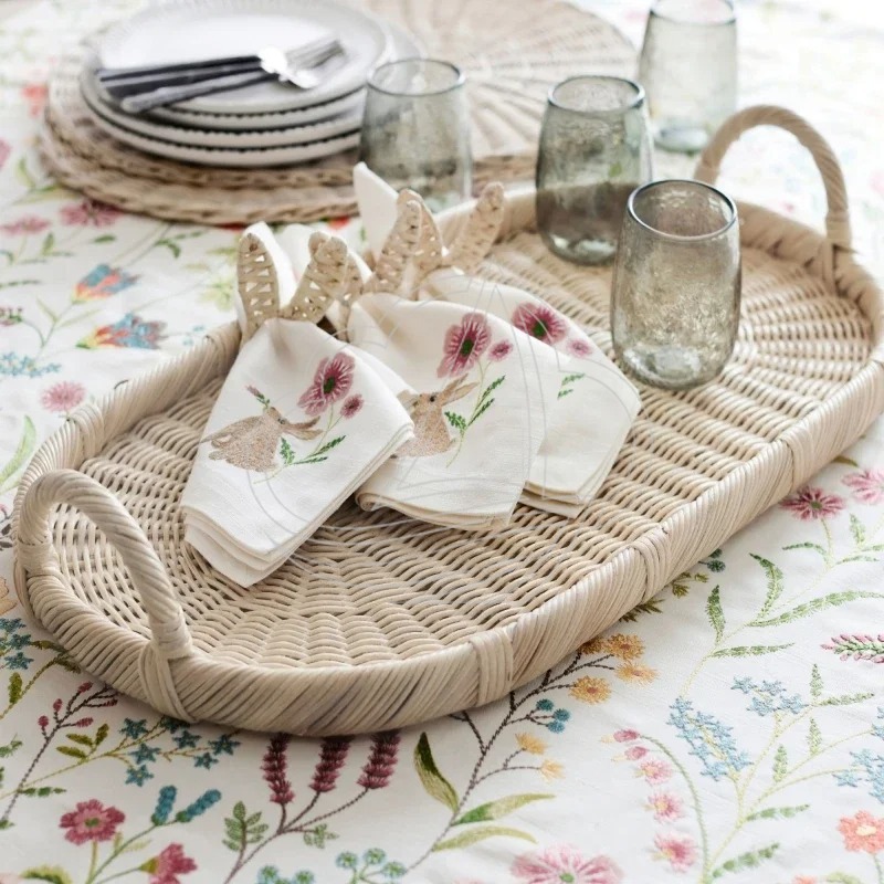 Handmade Woven Rattan Decor Tr - Rattan Tray Handle 评论和价格