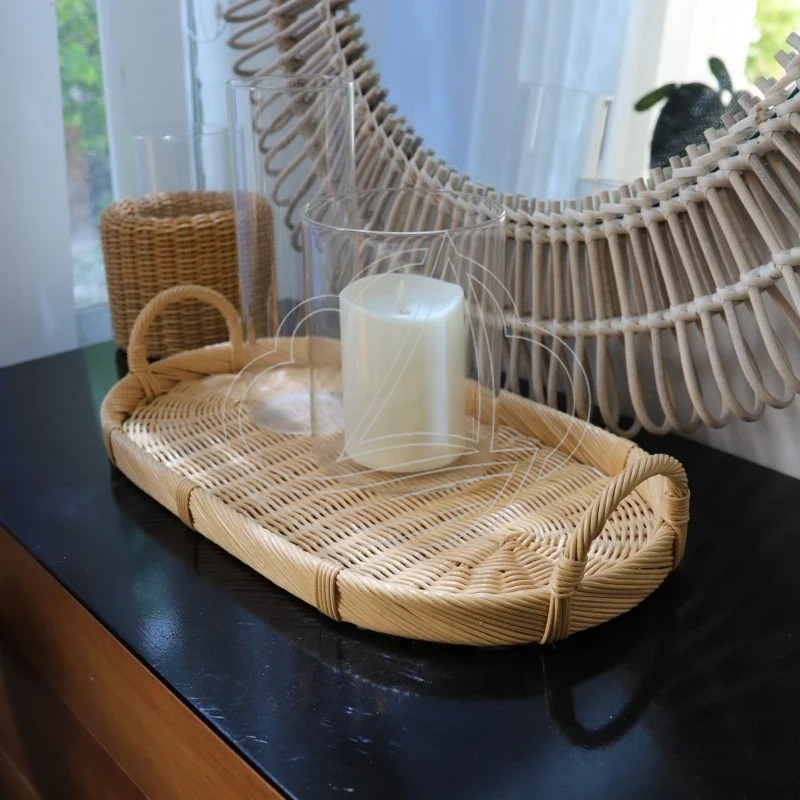 Handmade Woven Rattan Decor Tr - Rattan Tray Handle 评论和价格