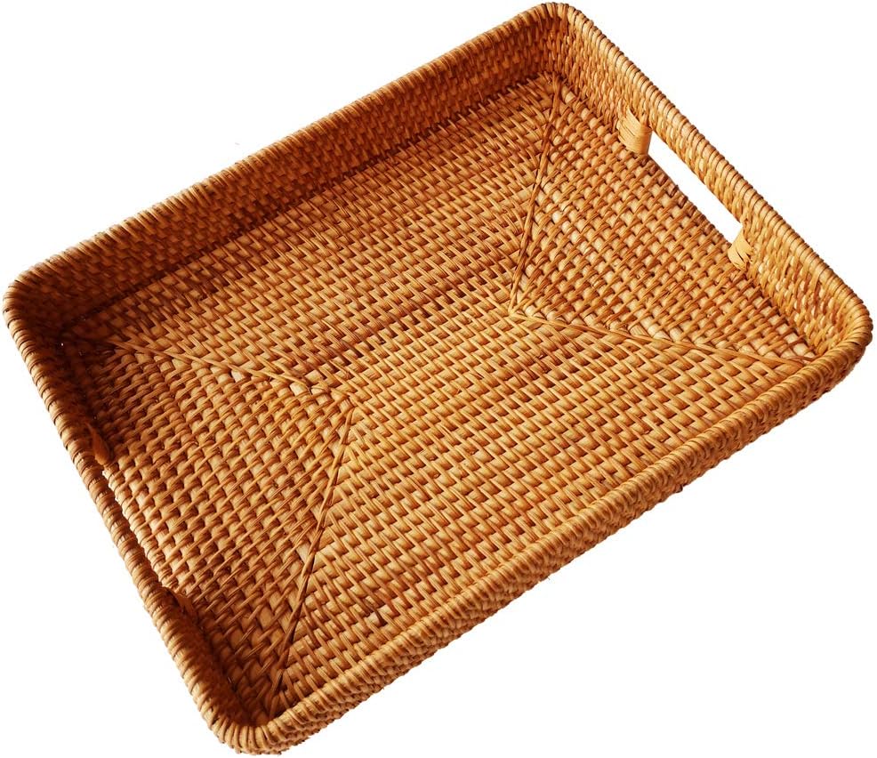 17 Inch Oversize Handmade Rect - Rattan Tray Handle 评论和价格