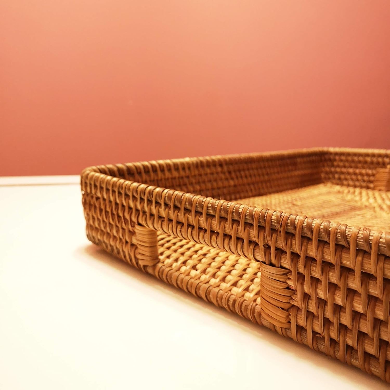 17 Inch Oversize Handmade Rect - Rattan Tray Handle 评论和价格