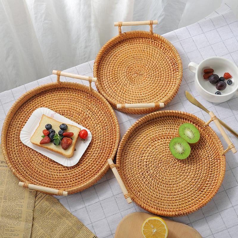 【NN71】Dinner Serving Tray Brea - Rattan Tray Handle 评论和价格