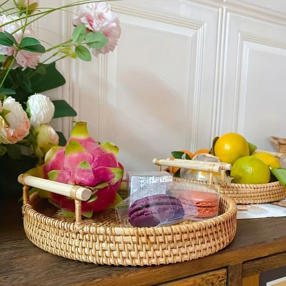 Handwoven Handmade Rattan Tray - Rattan Tray Handle 评论和价格