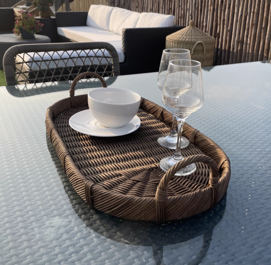 Handmade Woven Rattan Decor Tr - Rattan Tray Handle 评论和价格