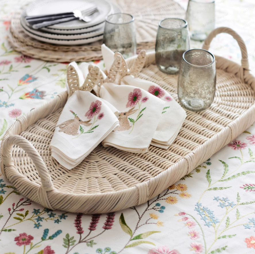 Handmade Woven Rattan Decor Tr - Rattan Tray Handle 评论和价格
