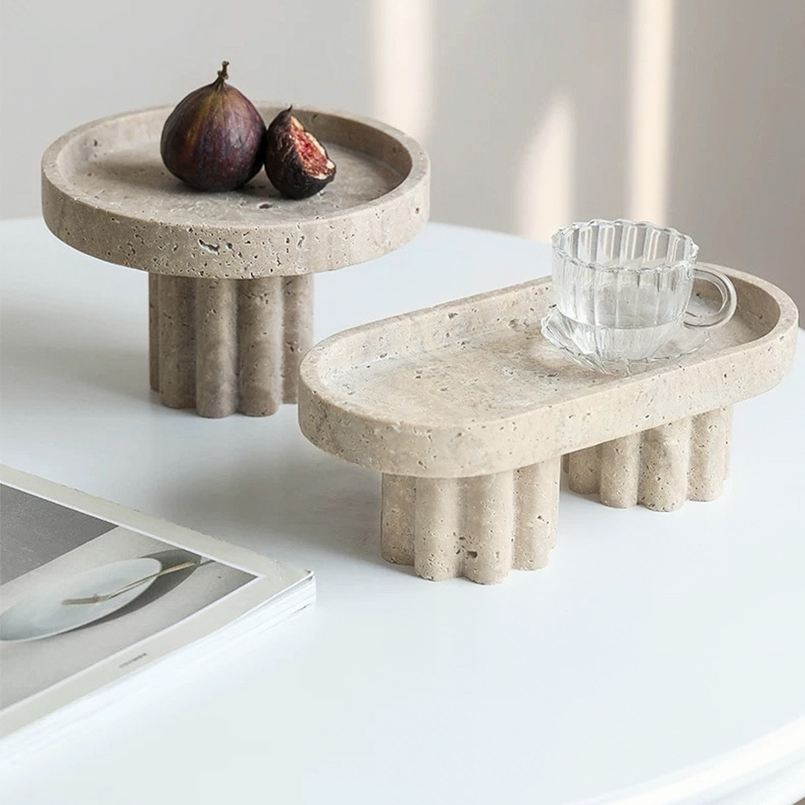 Natural travertine oval tray,  - Travertine Tray Oval 评论和价格