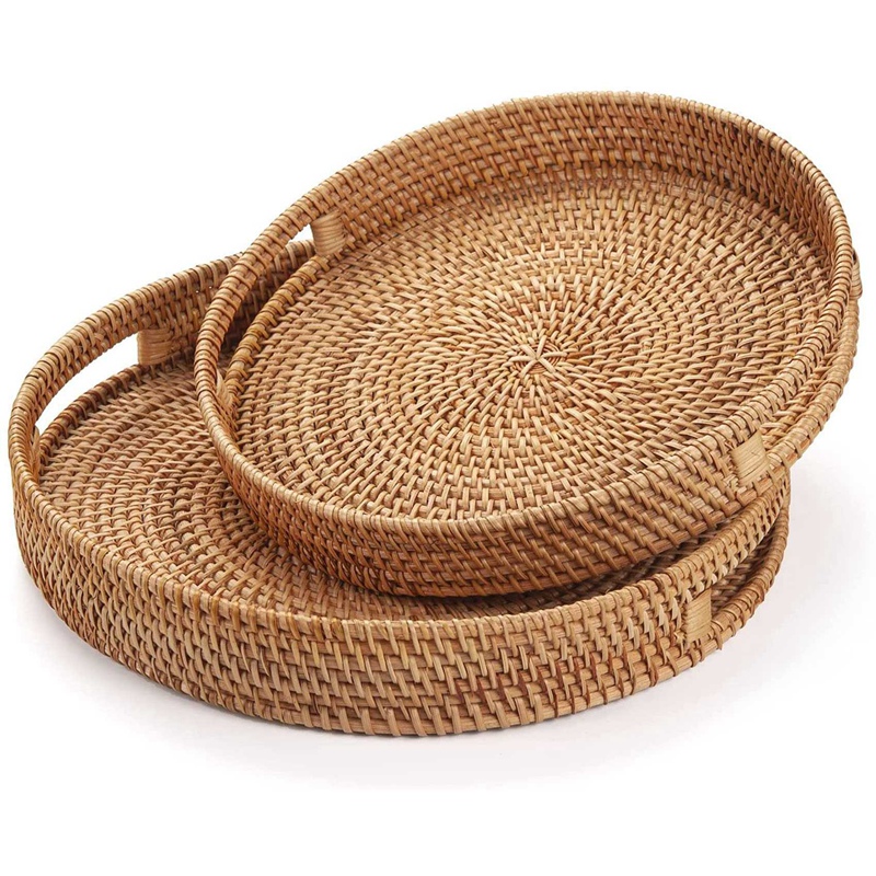 Round Rattan Serving Tray Deco - Rattan Tray Handle 评论和价格