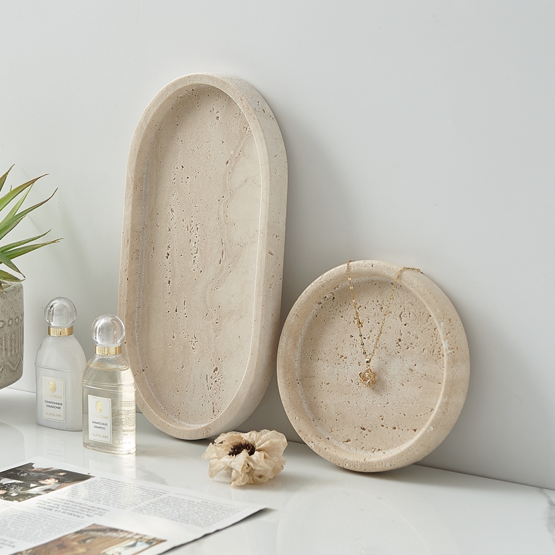 Small Natural Marble Tray, Car - Travertine Tray Oval 评论和价格