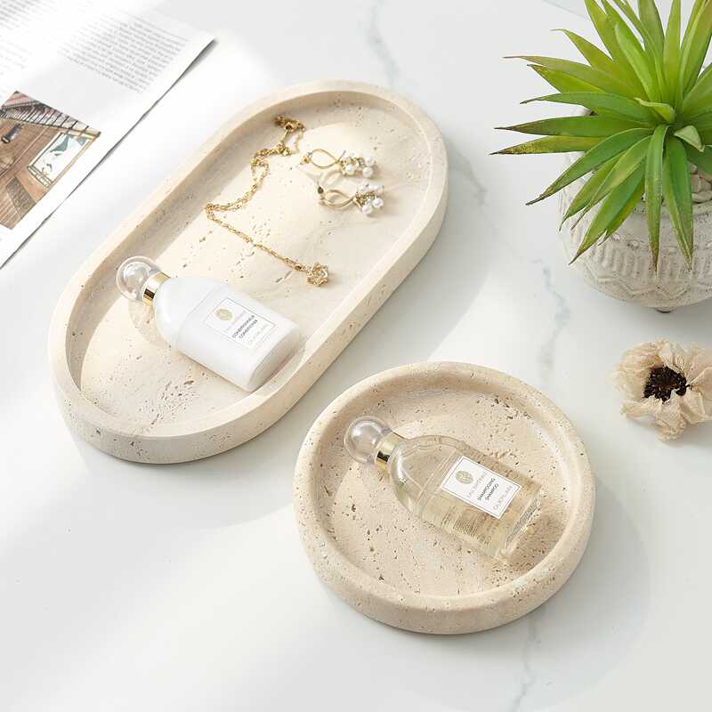 Small Natural Marble Tray, Car - Travertine Tray Oval 评论和价格