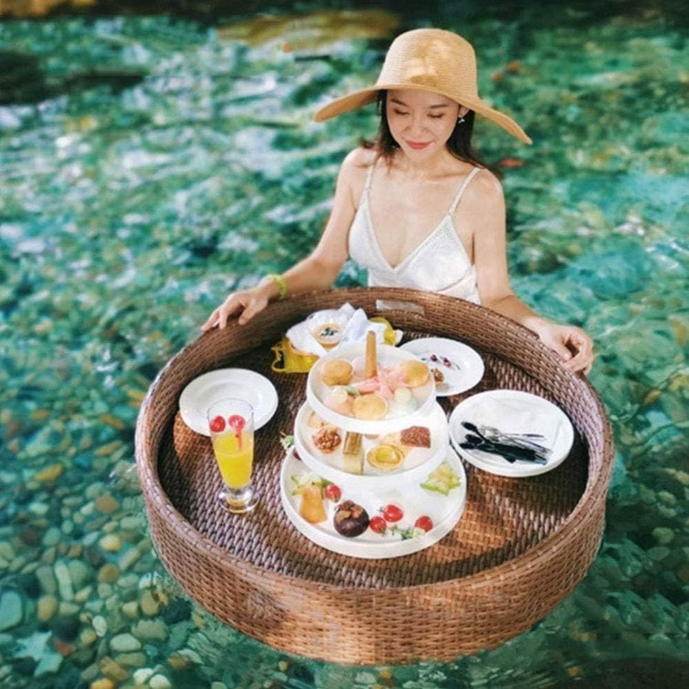 Round Rattan Woven Serving Tra - Rattan Tray Handle 评论和价格