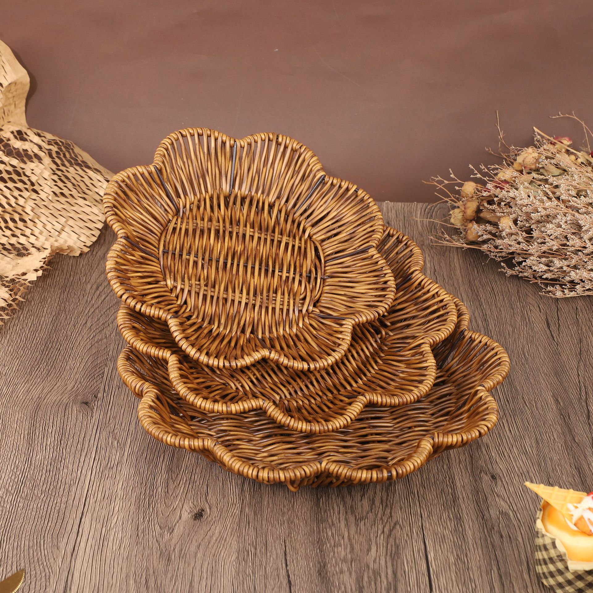 Handwoven Rattan Style Storage - Rattan Tray Handle 评论和价格