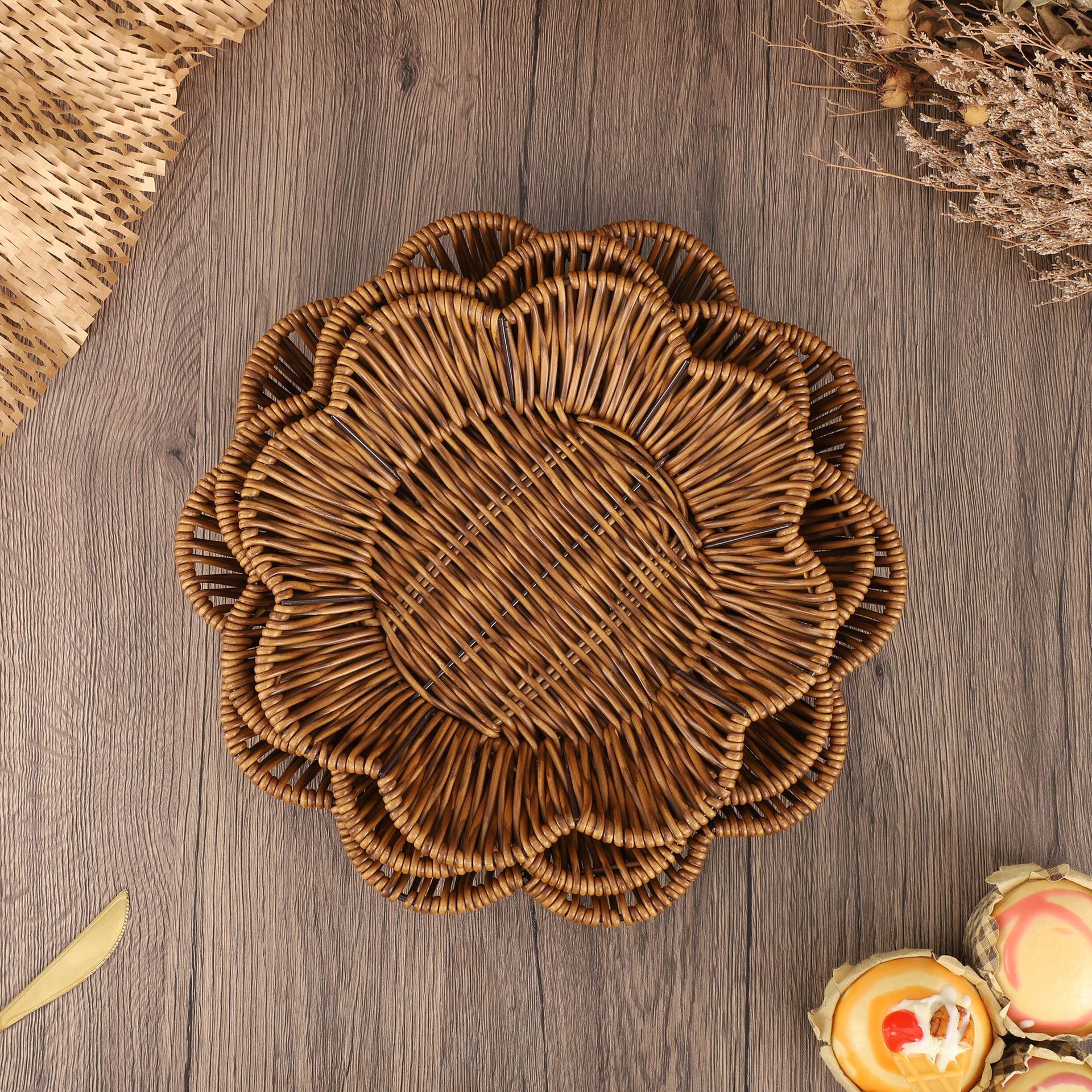 Handwoven Rattan Style Storage - Rattan Tray Handle 评论和价格